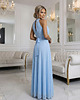 sukienki maxi damskie 662-1 Elegancka sukienka wieczorowa maxi halter z tiulem - błękitna 1