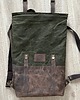 plecaki Plecak ze skóry i bawełny rolowany zielono-brązowy.Vintage. 2