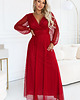 sukienki maxi damskie 684-1 NERISSA elegancka tiulowa sukienka maxi z kopertowym dekoltem - bordo 3