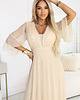 sukienki maxi damskie 654-2 Długa połyskująca sukienka plus size z dekoltem - beżowa 4