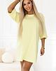 sukienki mini damskie 666-2 Bawełniana luźna sukienka oversize z krótkim rękawem - żółta 1