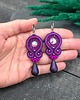 kolczyki soutache Kolczyki sutasz fioletowo różowe kolorowe z dużą łezką Cleo 1
