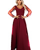 sukienki maxi damskie 640-1 LORETTA Długa sukienka z tiulowymi rękawami i dekoltem - bordowa 6