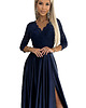 sukienki maxi damskie 309-7 AMBER elegancka koronkowa maxi satyna suknia z dekoltem - GRANATOWA 7