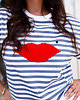 t-shirt damskie Bluzka Joy Usta Paski Niebieski Dżins 3