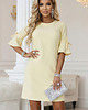 sukienki mini damskie 217-12 NEVA Trapezowa sukienka z rozkloszowanymi rękawkami - żółta 3