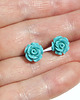 kolczyki - inne Kolczyki mini - Turkusowo niebieska róża - koral 2