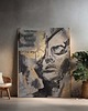 obrazy Abstrakcyjny portret kobiety w szarościach ze złotem 70x100 cm duży obraz 2