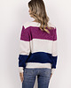 swetry damskie  Sweter w szerokie, kontrastowe pasy - SWE290 ecru/kobalt/fuksja MKM 3
