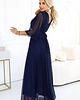 sukienki maxi damskie 654-7 Długa połyskująca sukienka plus size z dekoltem - granatowa 3