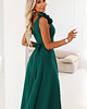 sukienki maxi damskie 643-1 Wieczorowa suknia maxi z rozcięciem i różami - butelkowa zieleń 3