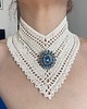 chokery Kremowy koronkowy retro naszyjnik z piękną niebieską broszą 2