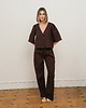 spodnie materiałowe damskie Spodnie lniane czekoladowe 2