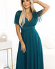 sukienki maxi damskie 562-4 NASTIA Długa sukienka z dekoltem i krótkim rękawkiem - zielona 2