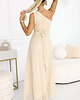 sukienki maxi damskie 656-2 Długa błyszcząca suknia wieczorowa na jedno ramię - szampański beż 2