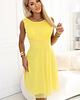 sukienki midi damskie 676-3 Sukienka na wesele z tiulową warstwą i podkreśloną talią - limoncello 1