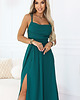 sukienki maxi damskie 589-6 Sukienka maxi na ramiączkach z gorsetowym wiązaniem - zielona 3