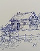 grafiki i ilustracje Rysunek cienkopis Wiejska chata oryginalny 20x30 cm 1