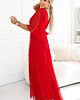 sukienki maxi damskie 655-5 Długa połyskująca w świetle suknia z dekoltem - czerwona 1