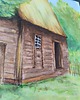 grafiki i ilustracje Skansen Wielkopolski Chata A3 Akwarela Metaliczna Unikat Wieś Zieleń 3