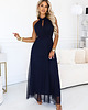 sukienki midi damskie 662-3 Elegancka sukienka wieczorowa maxi halter z tiulem i wiązaniem w talii 1