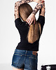 t-shirt damskie Czarny t-shirt z tatuażami Mistic Cat 1