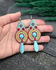 kolczyki soutache Kolczyki sutasz z howlitami turkusowo pomarańczowo fuksjowe Etno 1