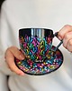 filiżanki Filiżanka Ceramiczna Ręcznie Malowana Multikolor Czarna Prezent 220ml 1