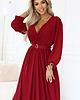 sukienki maxi damskie 639-1 Elegancka plisowana sukienka maxi z paskiem i dekoltem - bordowa 4