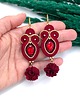 kolczyki soutache Kolczyki sutasz bordowo czerwone "Rosalia" z kryształkiem i kwiatkiem 1