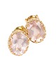 kolczyki pozłacane Złote kolczyki owalne Beau z kwarcem różowym 1