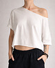 t-shirt damskie Cięty biały oversize bez nadruku - krótka wersja 3