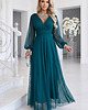 sukienki maxi damskie 684-2 NERISSA elegancka tiulowa sukienka maxi z kopertowym dekoltem - zieleń 3