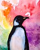 grafiki i ilustracje PROMOCJA! Biało czarna tęcza - kolory pingwin - Obraz akwarela papier A4 21x30 3
