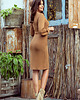 sukienki midi damskie 275-1 JENNY Wygodna sukienka z wiązaniem w pasie - KARMELOWA r. S 3