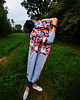 bluza z kapturem damska TWARZE długa bluza oversize z łączonych tkanin 2