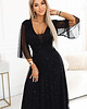 sukienki maxi damskie 654-5 Długa połyskująca sukienka plus size z dekoltem - CZARNA 1