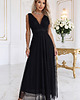 sukienki maxi damskie 687-1 Elegancka sukienka maxi z kopertowym dekoltem i odkrytymi plecami - czarna 4