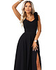 sukienki maxi damskie 643-2 Wieczorowa suknia maxi z rozcięciem i różami - klasyczna czerń 8