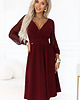 sukienki midi damskie 657-3 Elegancka sukienka midi z dekoltem i tiulowymi rękawami - bordo 5