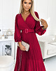 sukienki maxi damskie 414-9 KLARA plisowana sukienka z paskiem i dekoltem - BORDOWA 1