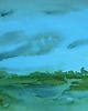 obrazy Akwarela Pejzaż traw oryginalny obraz niebieski papier 10,5x22 cm 1