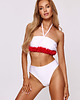 stroje kąpielowe i kostiumy kąpielowe damskie Komplet bikini biały top z kwiatami 3D Laura Flower 1