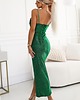 sukienki maxi damskie 563-3 COSIMA Błyszcząca, zjawiskowa drapowana sukienka - zielona 3