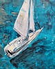 grafiki i ilustracje Ręcznie malowany obraz akrylowy "Turkusowa Żaglówka" 2