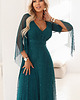 sukienki maxi damskie 655-2 Długa połyskująca w świetle suknia z dekoltem - zielona 4