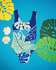 stroje kąpielowe i kostiumy kąpielowe damskie Kostium jednoczęściowy EXOTIC LEAVES blue 1