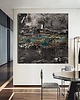 obrazy Obraz elegancki 120x120cm strukturalny brudne srebro złoto turkus 1