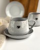 filiżanki Filiżanka ze spodkiem beczułka 250 ml w stylu boho - Cappuccino z sercem 3