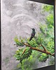 obrazy W Ciszy Obraz Olejny 50x60 Ptak Koliber Srebro Las Struktura Loft Mgła 3